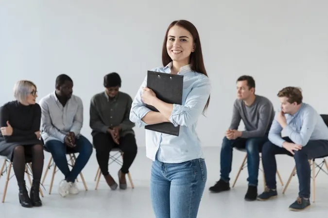 Portrait Smiling Woman Holding Clipboard X - Certified Career Counselor study guide